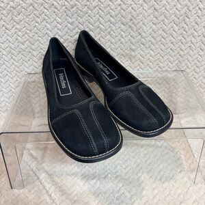 Vtg Directives Black Leather Loafers Square Toe Contrast Stitch 90s Grunge 7M
